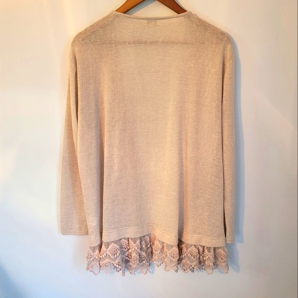 Umgee | Long, Open front Cardigan w/ Lace hem - Picture 2 of 4